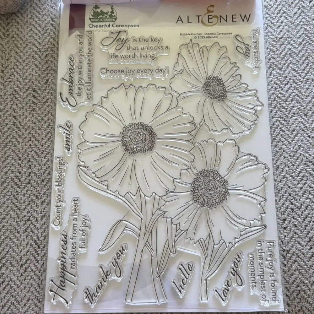 Altenew - Cheerful Coreopses Photopolymer Cling stamp and stencil set retail $40